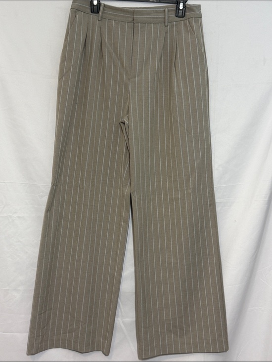 LOFT Pants - LOFT Versa Grey with Light Blue Pinstripe Wide-Leg Trousers.